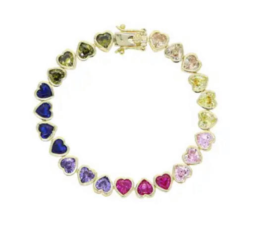 Colourful hearts tennis bracelet