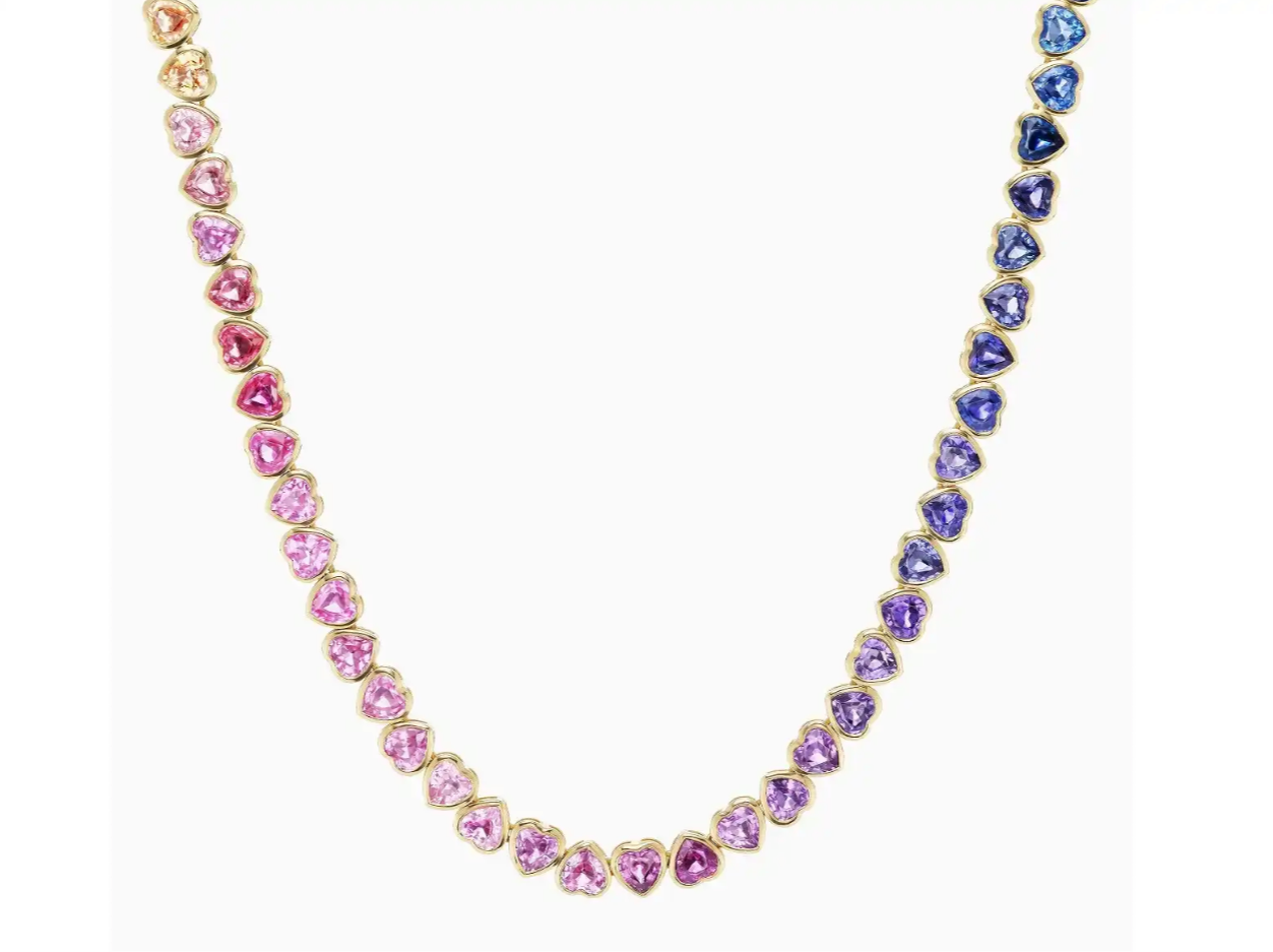 Colourful hearts tennis necklace