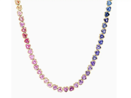 Colourful hearts tennis necklace