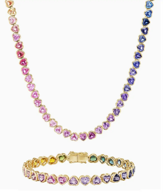 Colourful hearts tennis bracelet